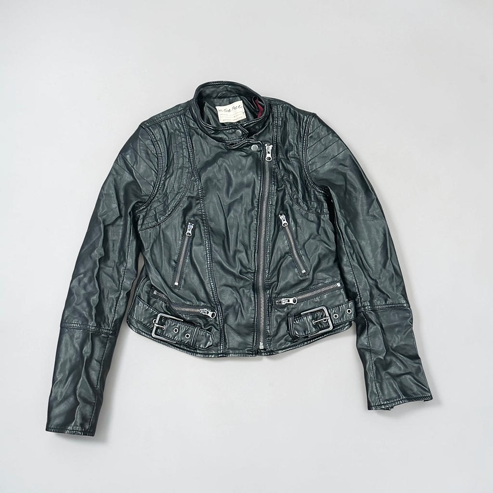 We The Free Free People Vegan Leather Moto Jacket Biker Black Small Women